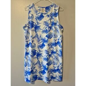 Banana Boat UPF 50+ Tropical Floral Dress Women's Size Medium A-Line Blue White